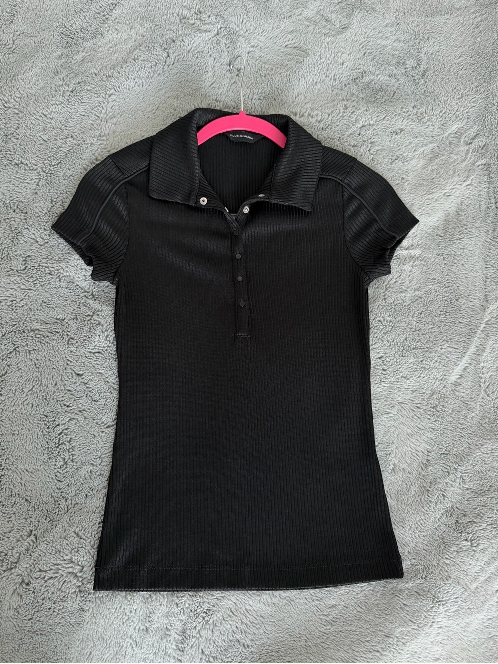 Club Monaco Ribbed Polo Top Black Stretch Knit Size Small